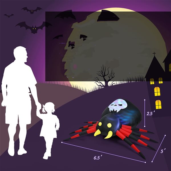 Costway 2.5-ft H x 6.5-ft W Internal Light Spider Halloween Inflatable