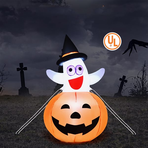 Costway 4.9-ft H x 2.6-ft W Internal Light Ghost in Pumpkin Halloween Inflatable