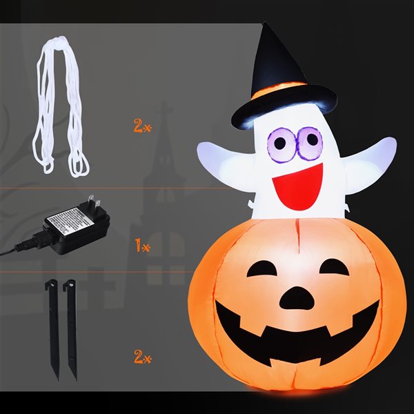 Costway 4.9-ft H x 2.6-ft W Internal Light Ghost in Pumpkin Halloween Inflatable