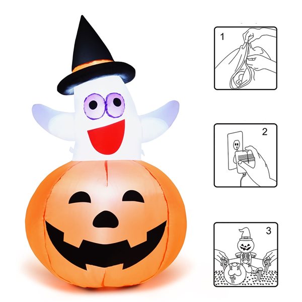 Costway 4.9-ft H x 2.6-ft W Internal Light Ghost in Pumpkin Halloween Inflatable