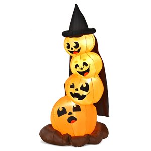 Costway 7-ft H x 2.5-ft W Internal Light Jack-o'-Lanterns with Witch Hat Halloween Inflatable