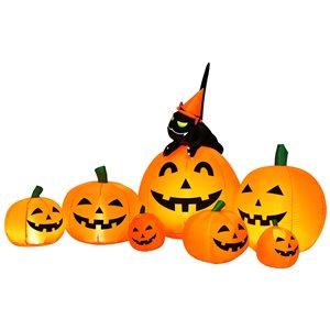 Costway 4-ft H x 7.5-ft W Internal Light Jack-o'-Lanterns with Black Cat Halloween Inflatable