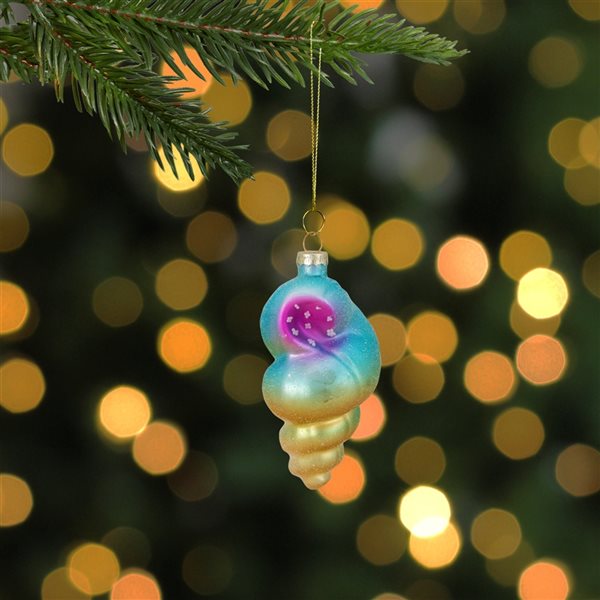 Northlight 4.25-in Blue and Pink Seashell Glass Christmas Ornament