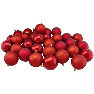 Northlight 32-Piece Red Shatterproof 4-Finish Christmas Ball Ornaments