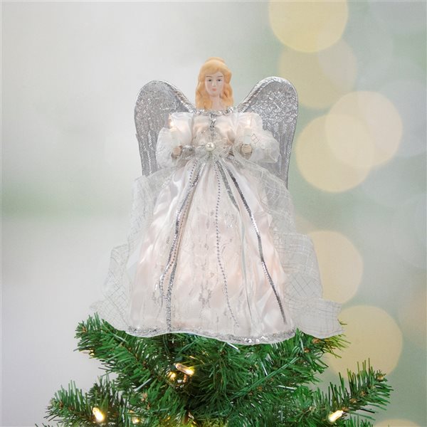 Northlight 12-in Silver Angel with Wings Christmas Tree Topper