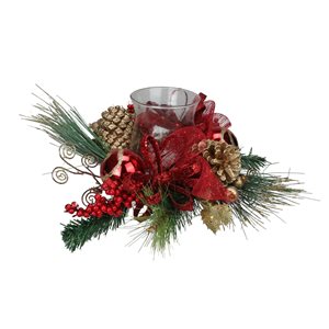 Northlight 18-in Pine Sprigs and Glittered Berries Christmas Hurricane Candle Holder