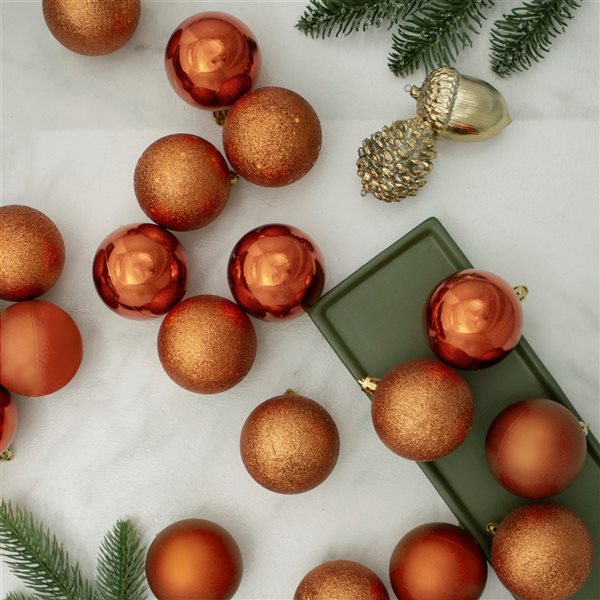 Northlight Orange Shatterproof 4-Finish Christmas Ball Ornaments 2.5-in 24/pk