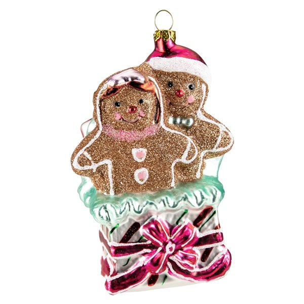 Northlight 4.5-in Glittered Gingerbread Couple in Gift Box Ornament