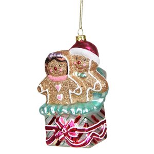 Northlight 4.5-in Glittered Gingerbread Couple in Gift Box Ornament