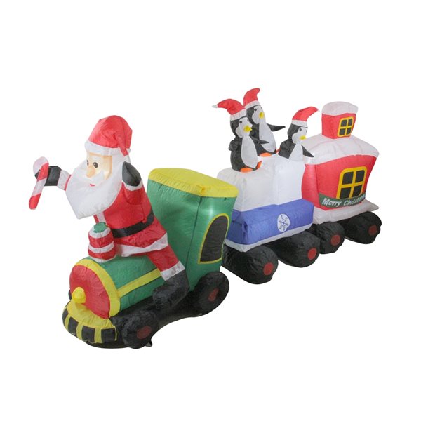 Northlight 6.5-ft Inflatable Santa and Penguins on Train Outdoor Christmas Decoration