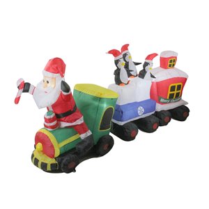 Northlight 6.5-ft Inflatable Santa and Penguins on Train Outdoor Christmas Decoration