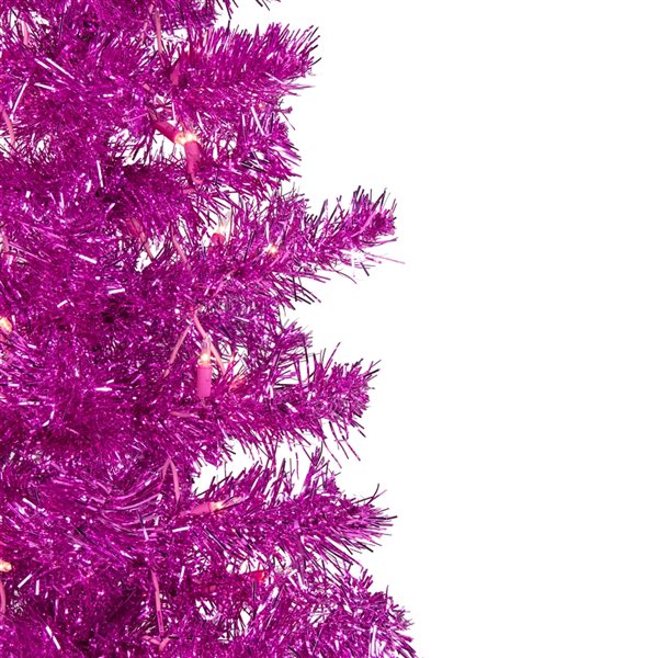 Northlight 4-ft Pre-Lit Pink Artificial Tinsel Christmas Tree Clear Lights