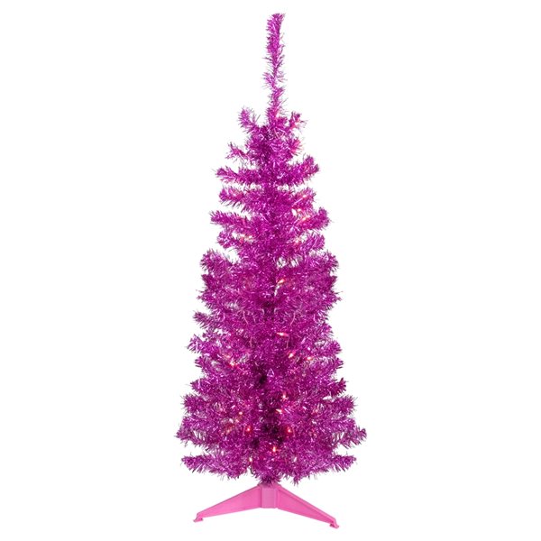 Northlight 4-ft Pre-Lit Pink Artificial Tinsel Christmas Tree Clear Lights