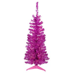 Northlight 4-ft Pre-Lit Pink Artificial Tinsel Christmas Tree Clear Lights