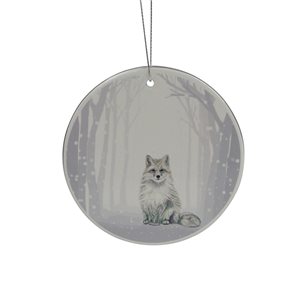 Northlight 4-in White and Silver Arctic Fox Porcelain Disc Christmas Ornament