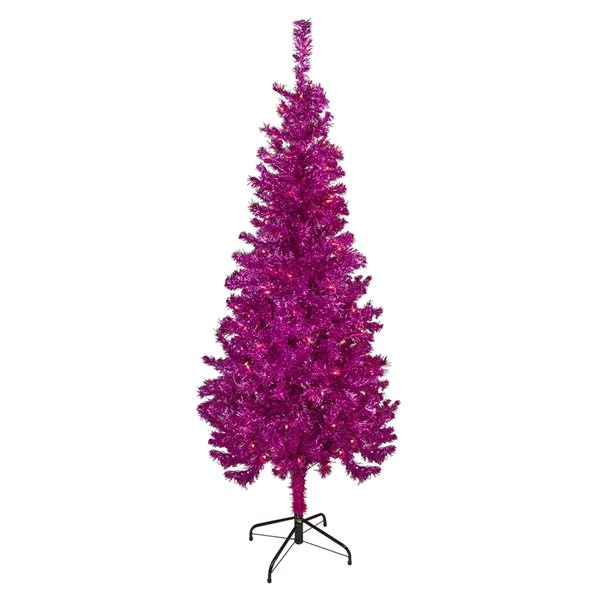 Northlight 6-ft Pre-Lit Pink Artificial Tinsel Christmas Tree Clear Lights