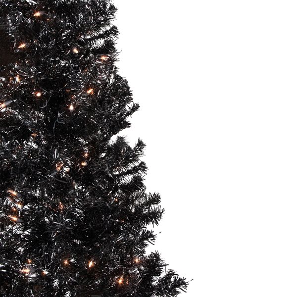 Northlight 6-ft Pre-Lit Black Artificial Tinsel Christmas Tree Clear Lights