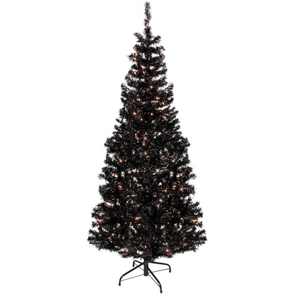 Northlight 6-ft Pre-Lit Black Artificial Tinsel Christmas Tree Clear Lights