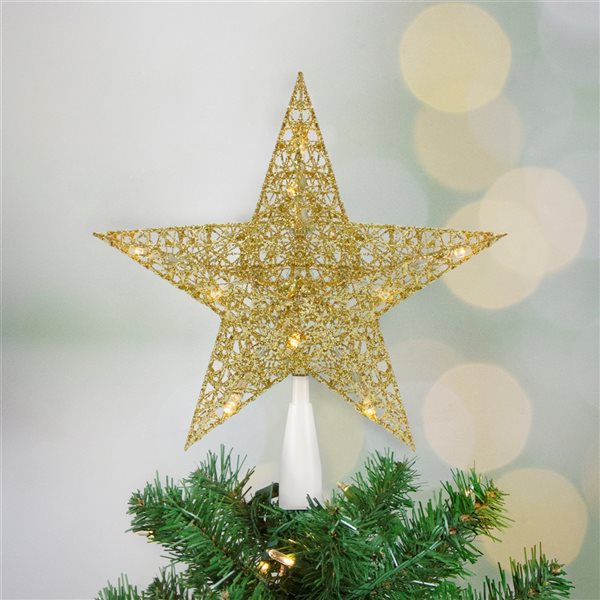 Northlight 10-in LED Gold Glittered Star Christmas Tree Topper