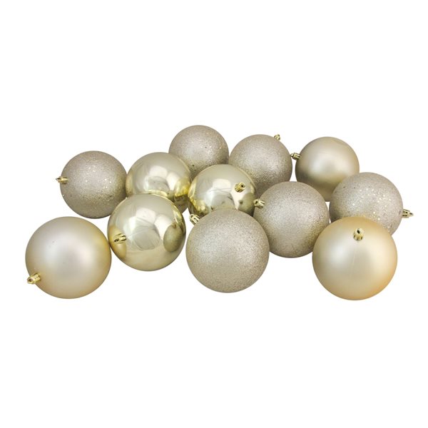 Northlight 4-in Champagne Gold Shatterproof 4-Finish Christmas Ball Ornaments - Set of 12