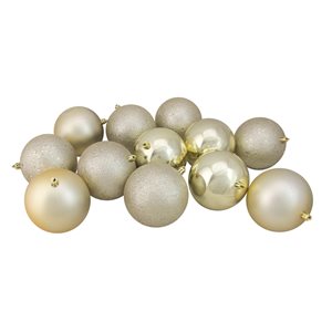 Northlight 4-in Champagne Gold Shatterproof 4-Finish Christmas Ball Ornaments - Set of 12