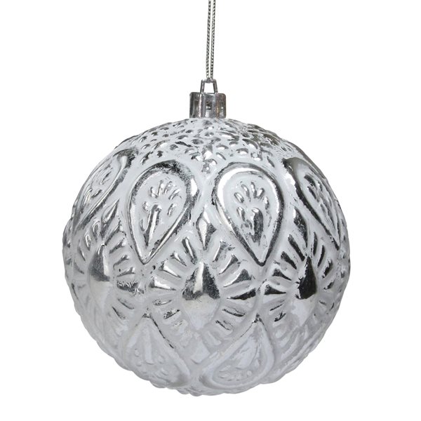 Northlight 3.5-in Matte White and Silver Floral Distressed Christmas Ball Ornament