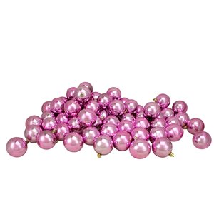 Northlight 60-Piece Bubblegum Pink Shatterproof Shiny Christmas Ball Ornaments