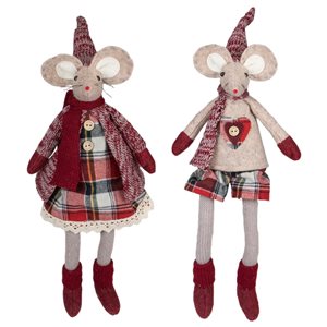Northlight 17-in Boy and Girl Sitting Plush Christmas Mice Figures - Set of 2