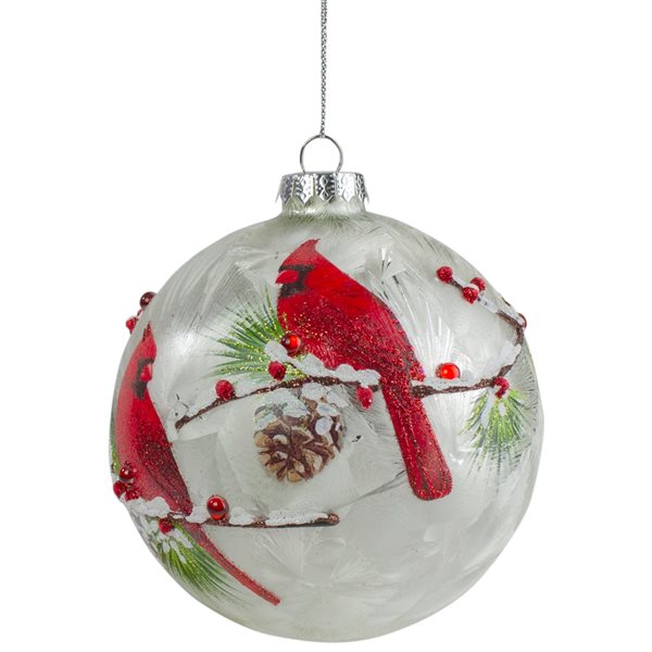 Northlight 4.5-in Red Cardinals and Pine Cones Glass Christmas Ornament