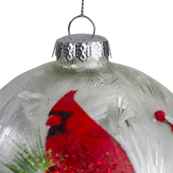 Northlight 4.5-in Red Cardinals and Pine Cones Glass Christmas Ornament