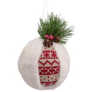 Northlight 8-in Faux Fur and Nordic Print Christmas Ball Ornament