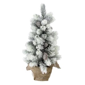 Northlight 19-in Potted Slim Flocked Mini Pine Christmas Tree in Burlap Base
