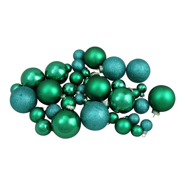 Northlight 40-Piece Green 2-Finish Multiple Size Glass Ball Christmas Ornaments