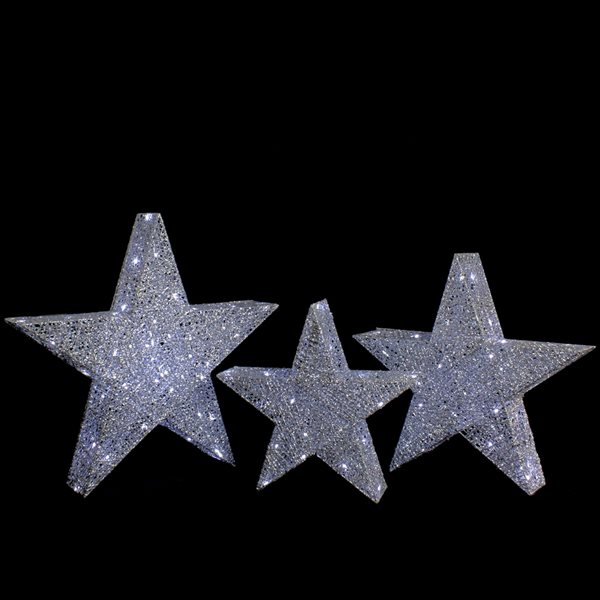 Northlight 24-in LED Silver Stars Outdoor Christmas Decorations - Set of 3