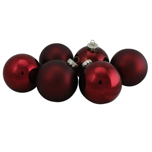 Northlight 3.25-in Burgundy Red 2-Finish Glass Ball Christmas Ornaments - 6-Piece