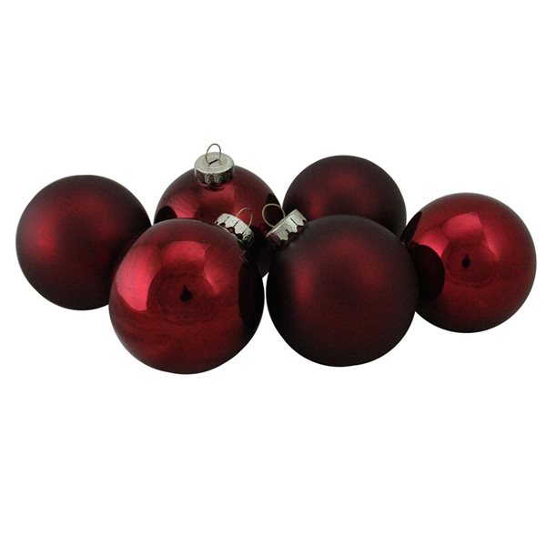 Northlight 3.25-in Burgundy Red 2-Finish Glass Ball Christmas Ornaments - 6-Piece