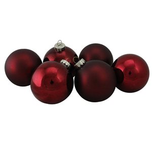 Northlight 3.25-in Burgundy Red 2-Finish Glass Ball Christmas Ornaments - 6-Piece