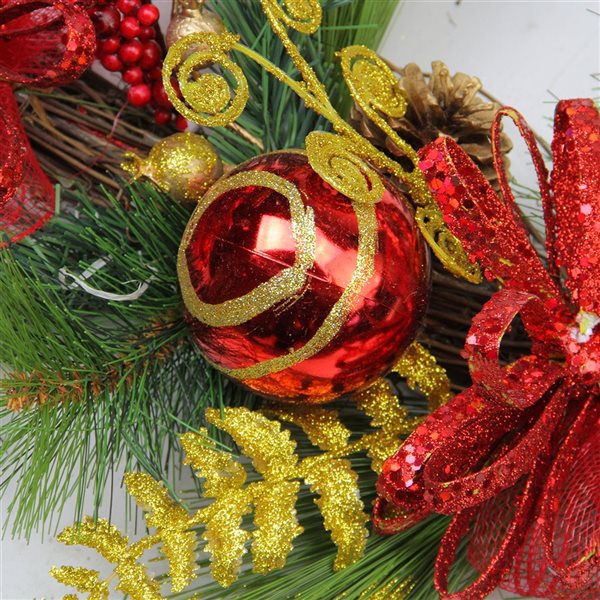 Northlight 26" Long Needle Pine and Berry Artificial Christmas Teardrop Swag  Unlit