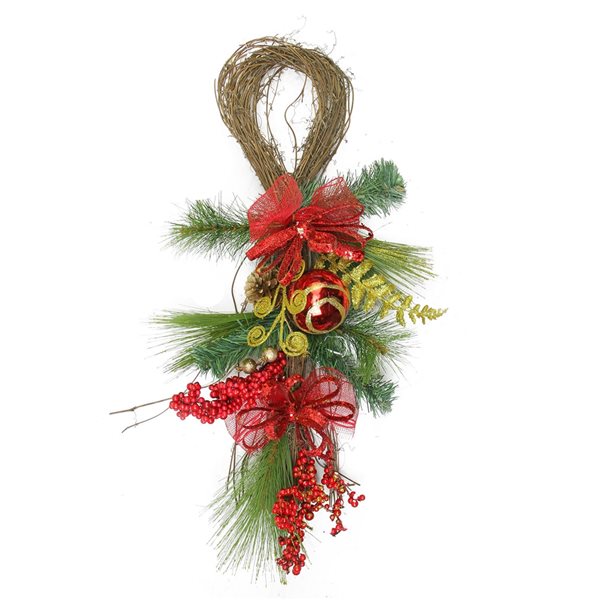 Northlight 26" Long Needle Pine and Berry Artificial Christmas Teardrop Swag  Unlit
