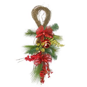 26" Long Needle Pine and Berry Artificial Christmas Teardrop Swag  Unlit