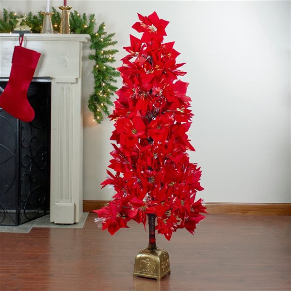 Northlight 4-ft Pre-Lit Fibre Optic Colour Changing Red Poinsettia Christmas Tree