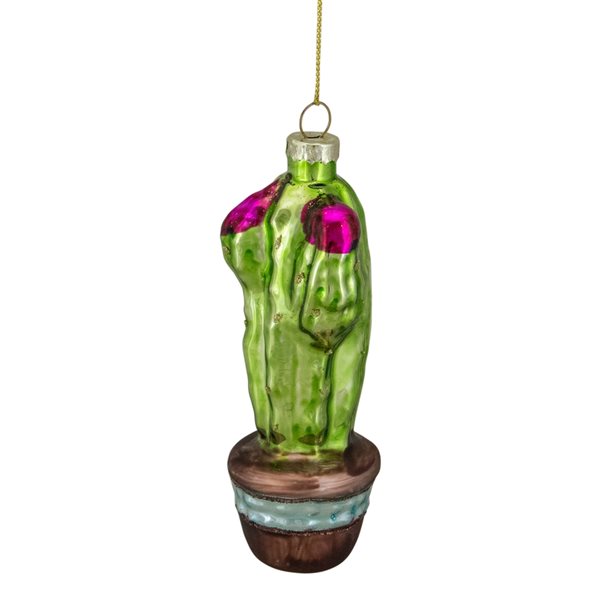 Northlight 4.75-in Green and Pink Potted Cactus Glass Christmas Ornament