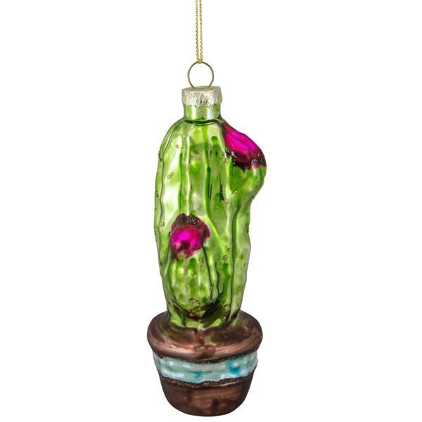 Northlight 4.75-in Green and Pink Potted Cactus Glass Christmas Ornament