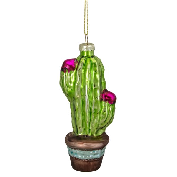 Northlight 4.75-in Green and Pink Potted Cactus Glass Christmas Ornament