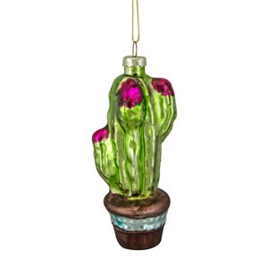 Northlight 4.75-in Green and Pink Potted Cactus Glass Christmas Ornament