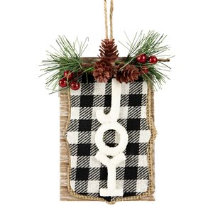 4.75-in Black and White Buffalo Plaid 'Joy' Christmas Ornament