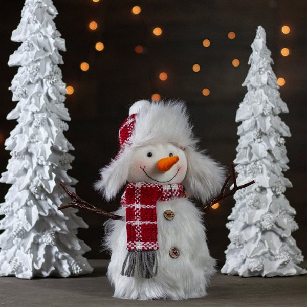 Northlight 10.25-in Plush White and Red Snowman Tabletop Christmas Decoration