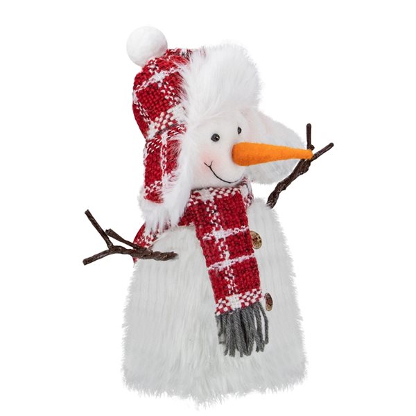 Northlight 10.25-in Plush White and Red Snowman Tabletop Christmas Decoration