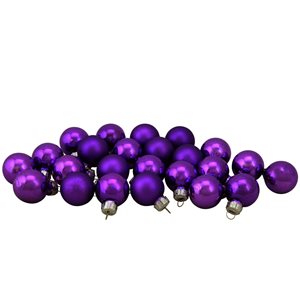 Northlight 1-in Purple 2-Finish Glass Ball Christmas Ornaments- 24-Piece