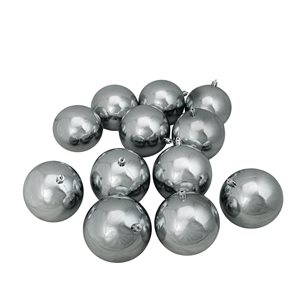 4-in Pewter Grey Shatterproof Shiny Christmas Ball Ornaments 12-Piece